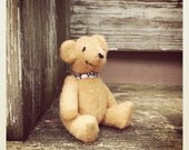furry felt bear // hand stitched // jointed // embroidered details // reworked and recycled materials