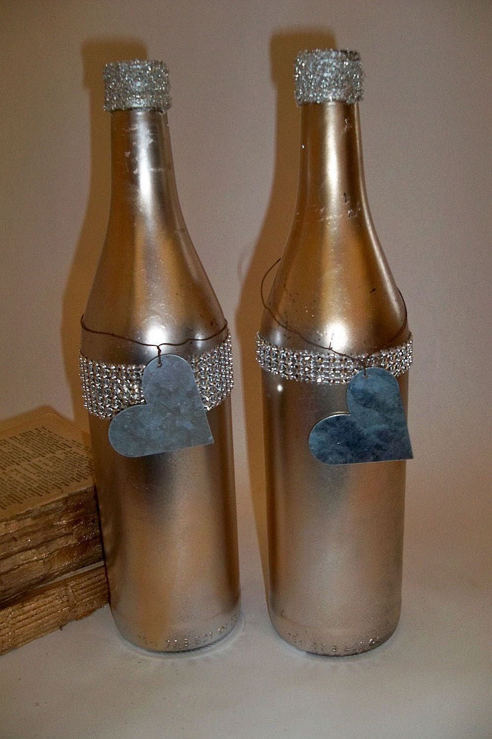 Recycled faux mercury glass bottle set salvaged french chic inspired embellished shelf decor Anita Spero