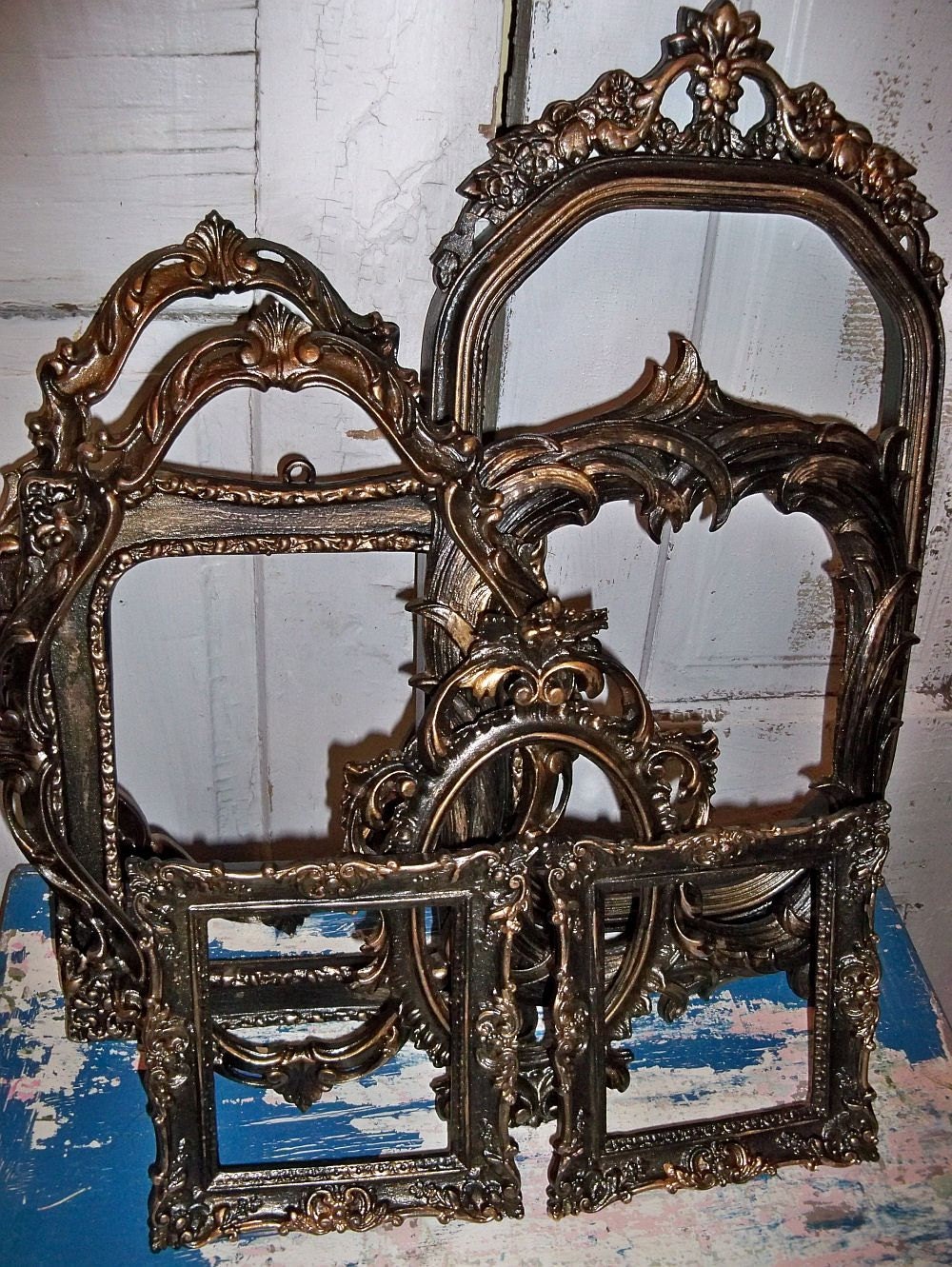Victorian Gothic frame grouping dark black bronze distressed by Anita Spero