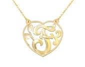 Designer Heart Monogram1.5"(Order Any Initials) - Sterling Silver and 24K yellow Gold