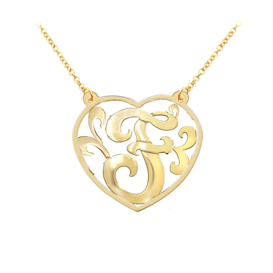 Designer Heart Monogram1"(Order Any Initials) - Sterling Silver and 24K yellow Gold