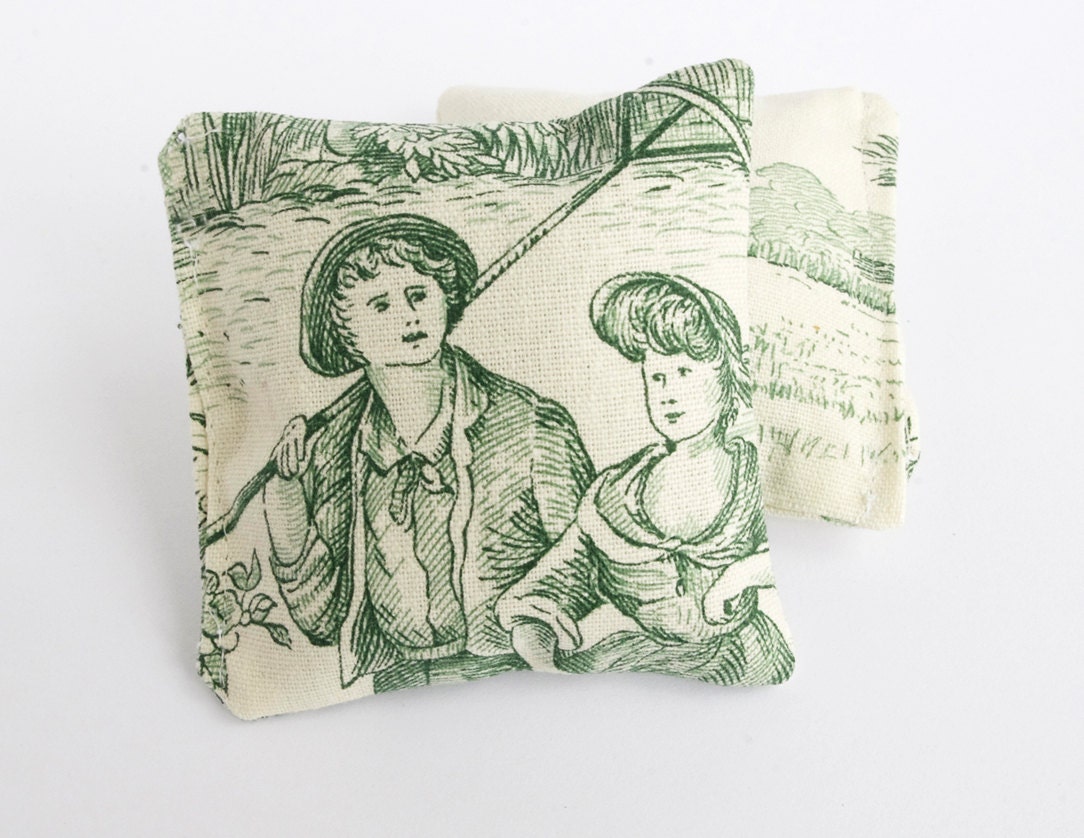 French Lavender Pillow Dried lavender sachet French toile Country Home Farmhouse decor Green