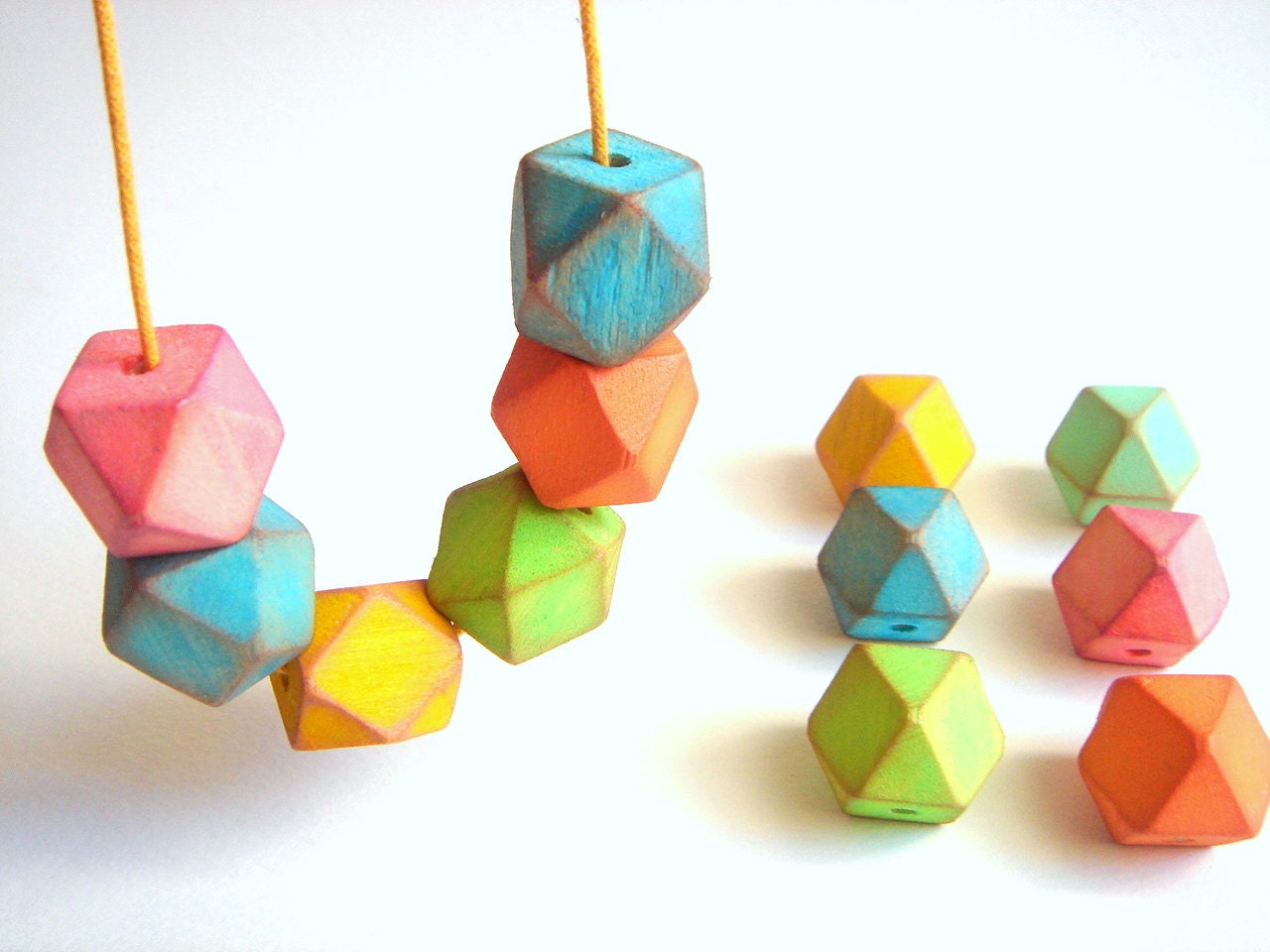 Neon Geometric Faceted Wood Beads,Hand Painted Wood beads, Geometric Jewelry,Do it Yourself Geometric necklace - LiKeBeads8