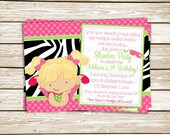 Adorable Girl's Polka Dots & Zebra Print Slumber Party Printable Birthday Invitation Digital File Il_170x135