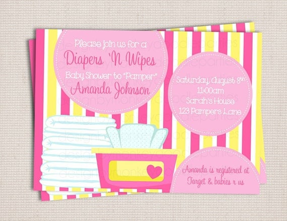 Diaper and Wipe Custom Printable Baby Shower Invitation Pink & Yellow Baby Girl Il_570xn