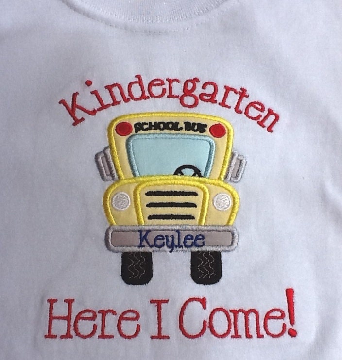 Kindergarten custom tshirt/kinder tshirt/applique tshirt/back to school tshirt/embroidery tshirt/bus tshirt/ school tshirt