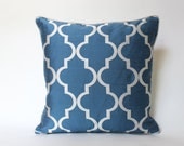 Ocean Blue and Platinum Grey Pillow Cover, Geometric Design, Grey Piping, 18x18