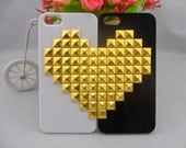 iPhone 5 hard Case cover with golden heart-shaped pyramid stud for iPhone 5 ,iPhone 5 case,iPhone hand case cover  -2796