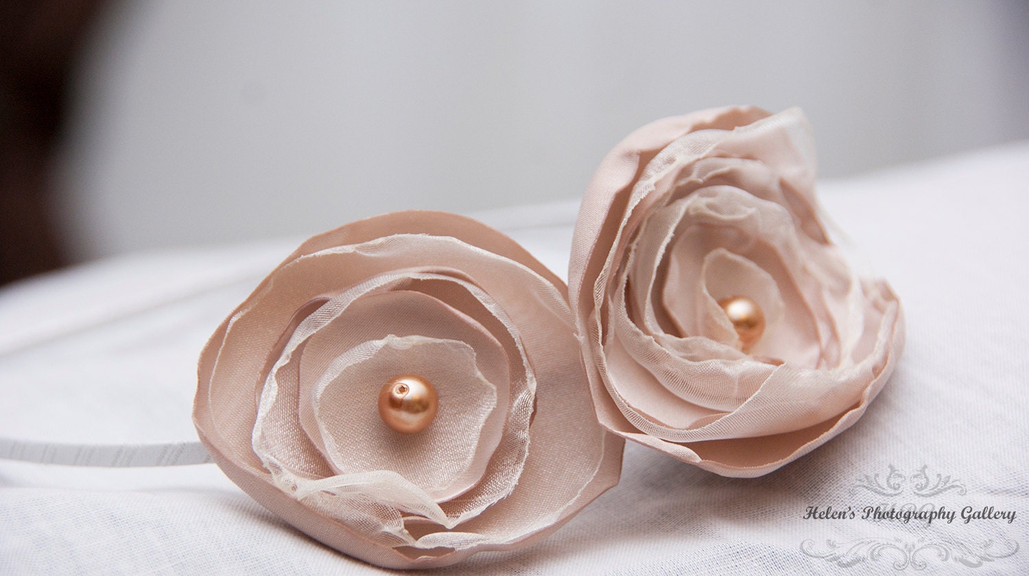 Beige Flowered Headband // Fabric Flowered Headband for Women and Girls