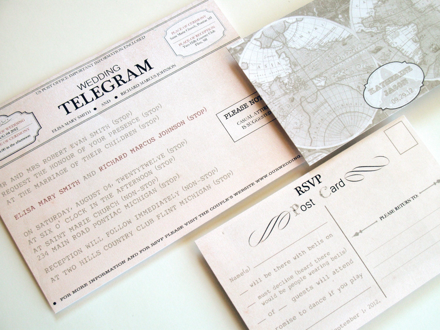 Vintage Telegram Invitation set - Old fashioned mail set