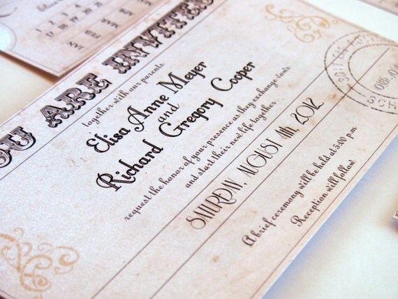 Train Ticket Wedding Invitations - Retro art nouveau wedding set