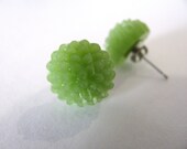 Leafy Green Cabochon Flower Stud Earrings