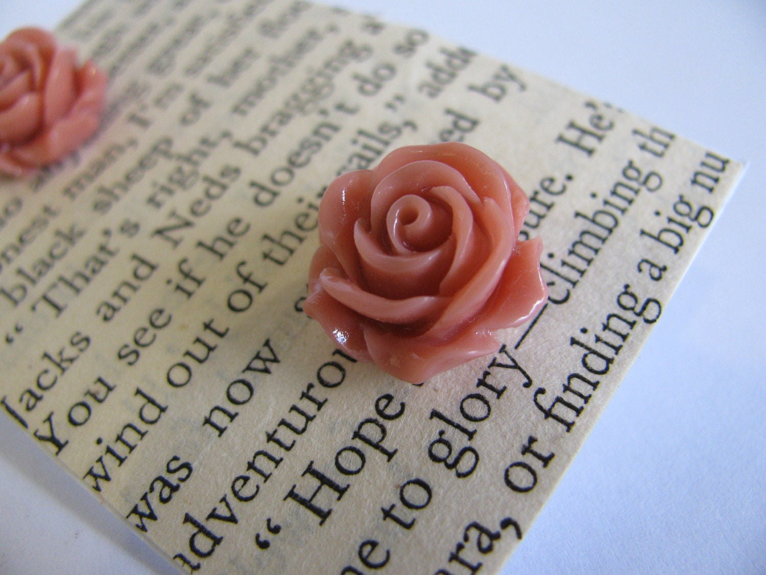 Dusty Peach Rose Cabochon Resin Earrings