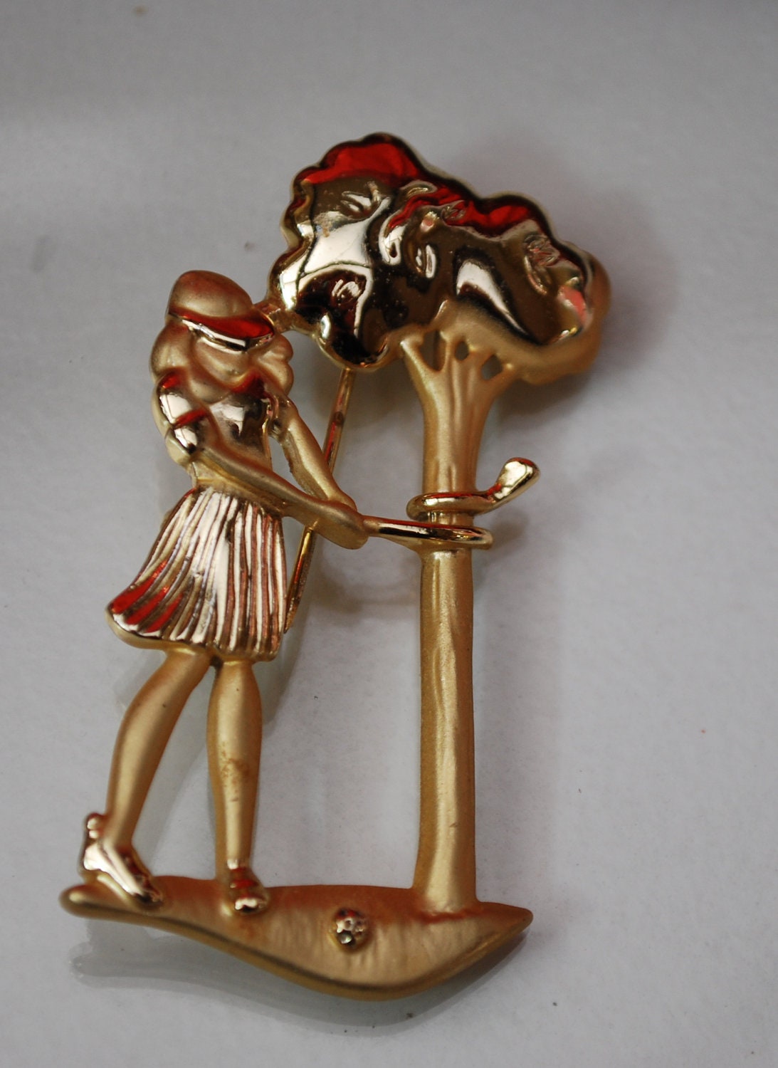 Vintage Women Golfer Brooch signed AJC
