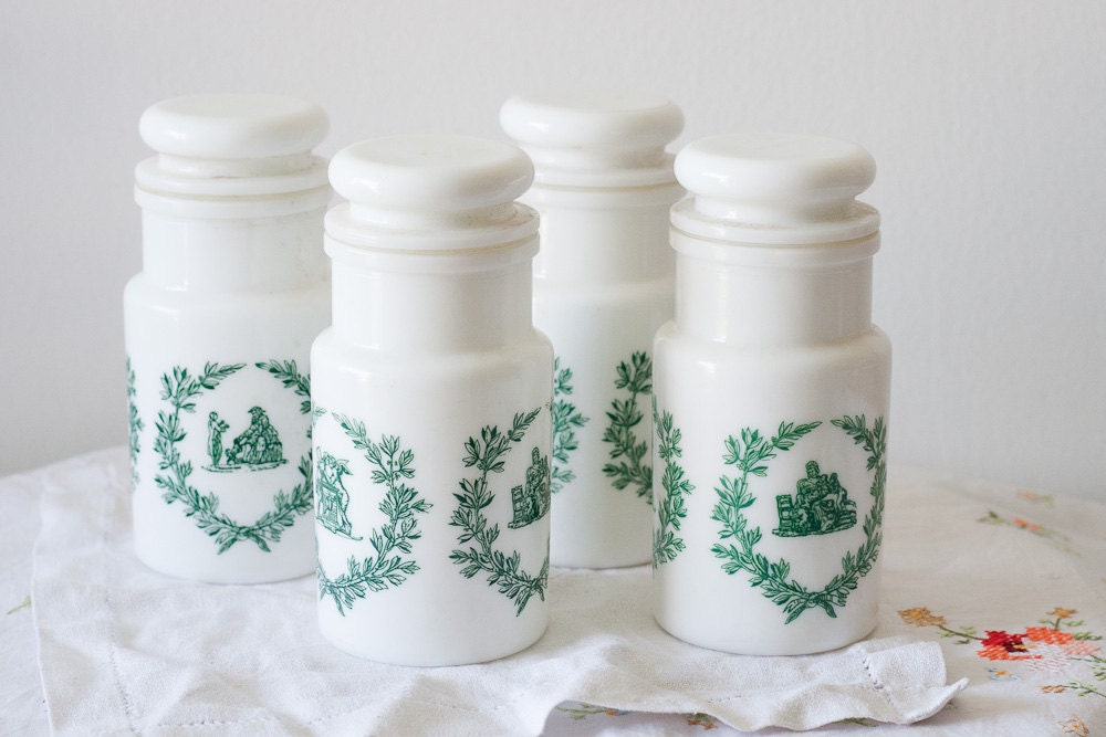 Vintage Italian Milk Glass Spice Jars Set of 4