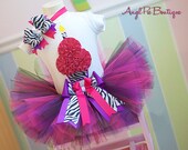 Baby Girl's First Birthday Outfit - Wild Child Cupcake Onesie, Tutu and Matching Headband - Fuchsia, Purple and Black