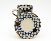 Porcelain Espresso Demitasse, Cup and Saucer, Dots and Silver Circles