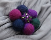 Felted brooch - flower brooch felt multicolor felt brooch art fiber merino wool  balls purple pink green blue gift