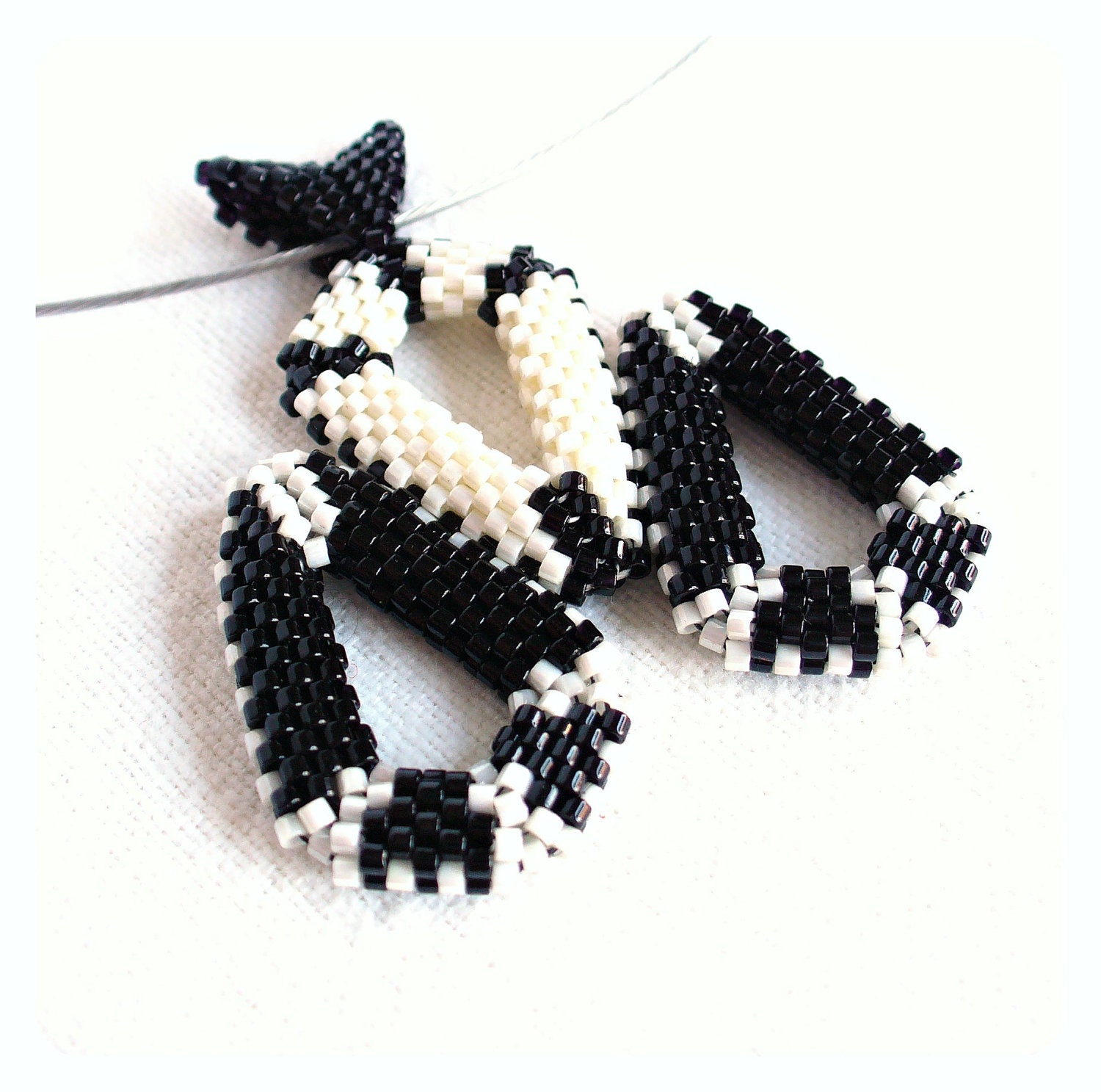 Tribal Beadwork Necklace - Black and White Geometric Pendant - Etsy UK Seller