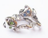 SALE  3 Kitty Rings - Buy 2 get 1 Free - Beautiful Cat Rings with blue/green/white crystals.Cat - cat lover - cats - kitty ring - kitten