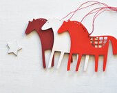 Wooden horse - Christmas ornaments - set of 3 - Folk tree decorations - winter decor - gift tags
