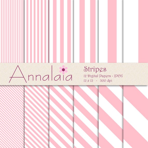 INSTANT DOWNLOAD Digital Paper Pack: Pink White Vertical Diagonal Stripes Scrapbook Paper 12x12 8,5x11 Baby Girl Commercial Use 009