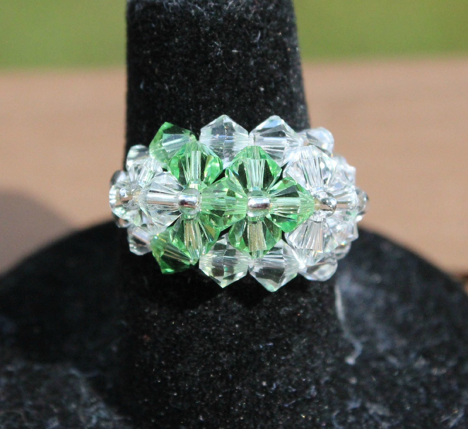 Light Green Awareness Ribbon Swarovski Crystal Wrap Ring, Handmade Awareness Jewelry, Celiac Disease Ribbon, Made to Order In Your Size