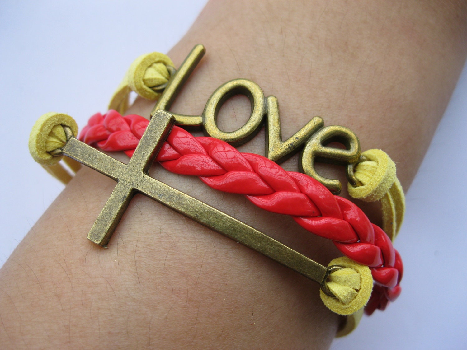 Bracelet-antique bronze love bracelet,cross Bracelet,wax cords bracelet