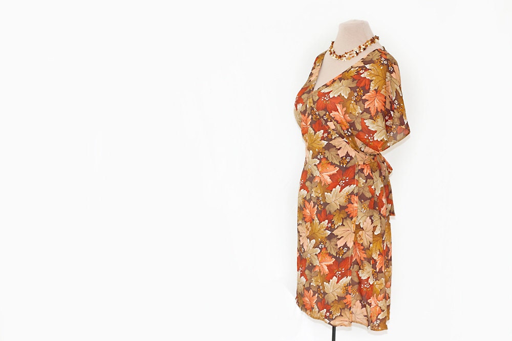 Silk Wrap Dress or Robe, Fall Colors, Size M
