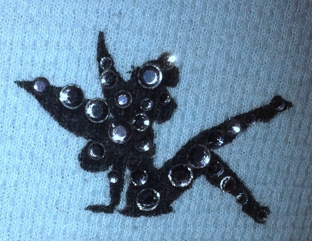 UPCYCLED Long Sleeve Light Blue Rhinestones Crystal Long Sleeve Shirt Pink Stars Tinker Bell