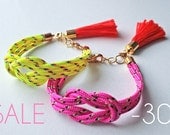 SALE Neon yellow knot rope bracelet with tassel charm