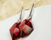Swarovski Ruby Crystal Bridesmaid Earrings, Ruby Crystal Earrings, Sterling Silver Ruby Crystal Earrings. Ruby Crystal Jewelry.