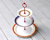 East Chop: Cake Stand, 3 Tier  Vintage China Stand, Red White and Blue