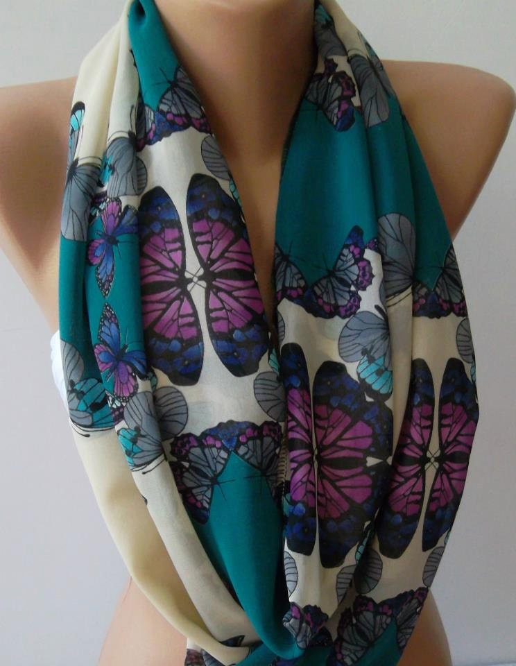 Infinity Scarf Loop Scarf Circle Scarf - It made with good quality chiffon fabric. Butterfly Patterned - Super Loop