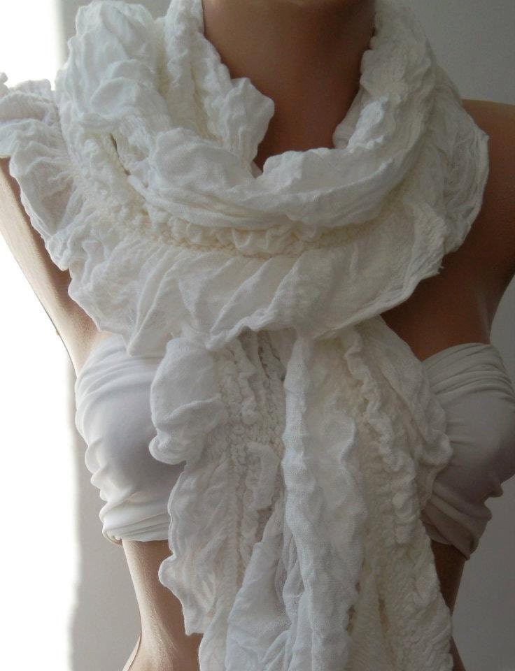 Creamy  White - Elegance  Scarf  - Traditional  fabric   Scarf...% 100 Cotton