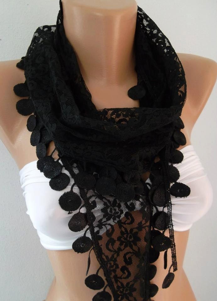 Black and Lace Scarf  Sexy Scarf