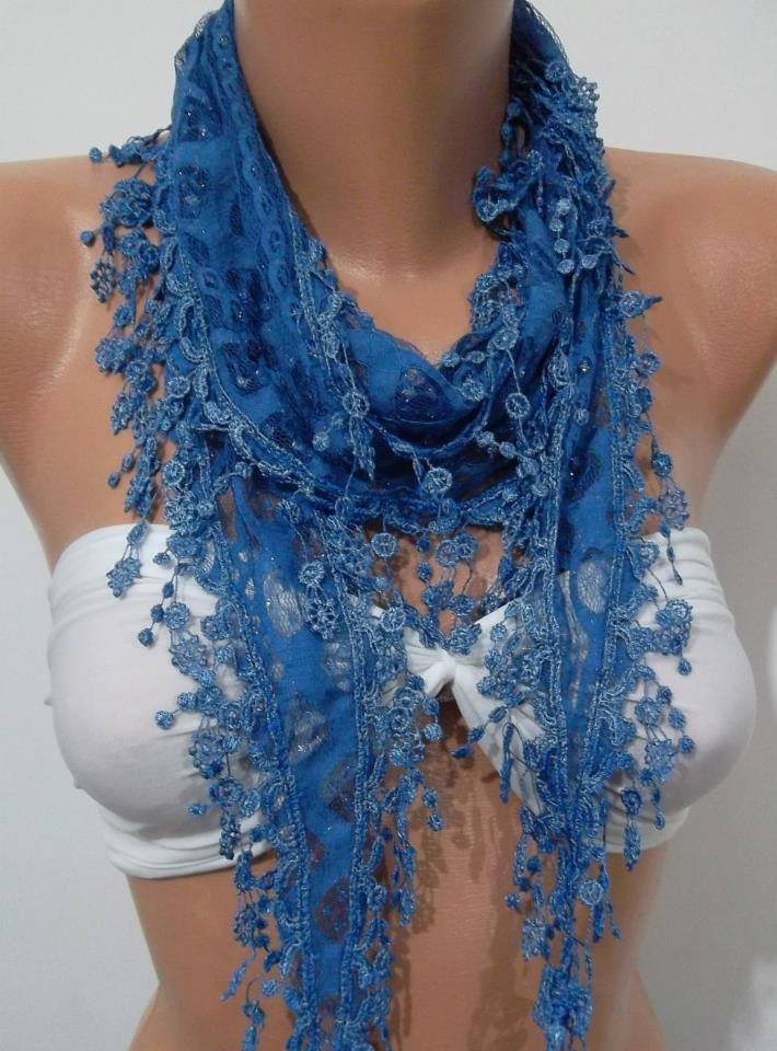 Lace scarf - Perfect Accesory - Like a jewelry - Fantastic blue Scarf Mothers Day gift
