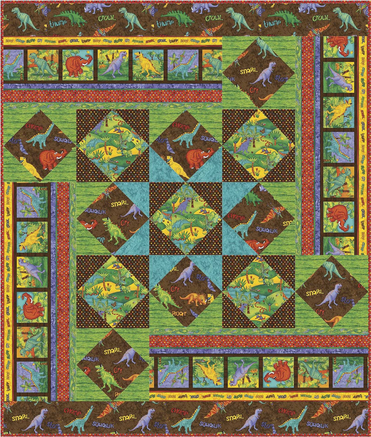 Dino Maze Pattern using Dino Roar fabric by Cheri Strole featured in Quiltmaker magazine Nov edition. pdf version