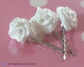Small White / Cream Rose Bridal Bobby Pin Hair Clips, Set of 3 - MADE TO ORDER