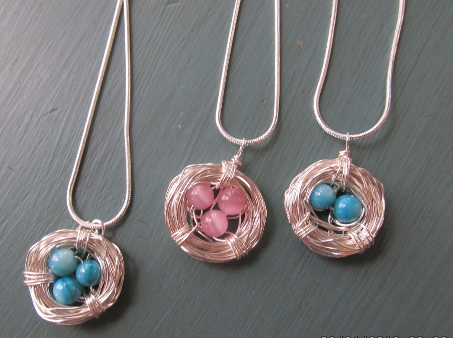 mothers necklace.grandma necklace.wire wrapped Birds nest necklace. Sterling silver nest necklace. sterling silver necklace.Free shipping.