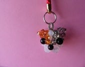 Multicolor Cat Head - Swarovski Crystal Miniature Cell Phone Charm