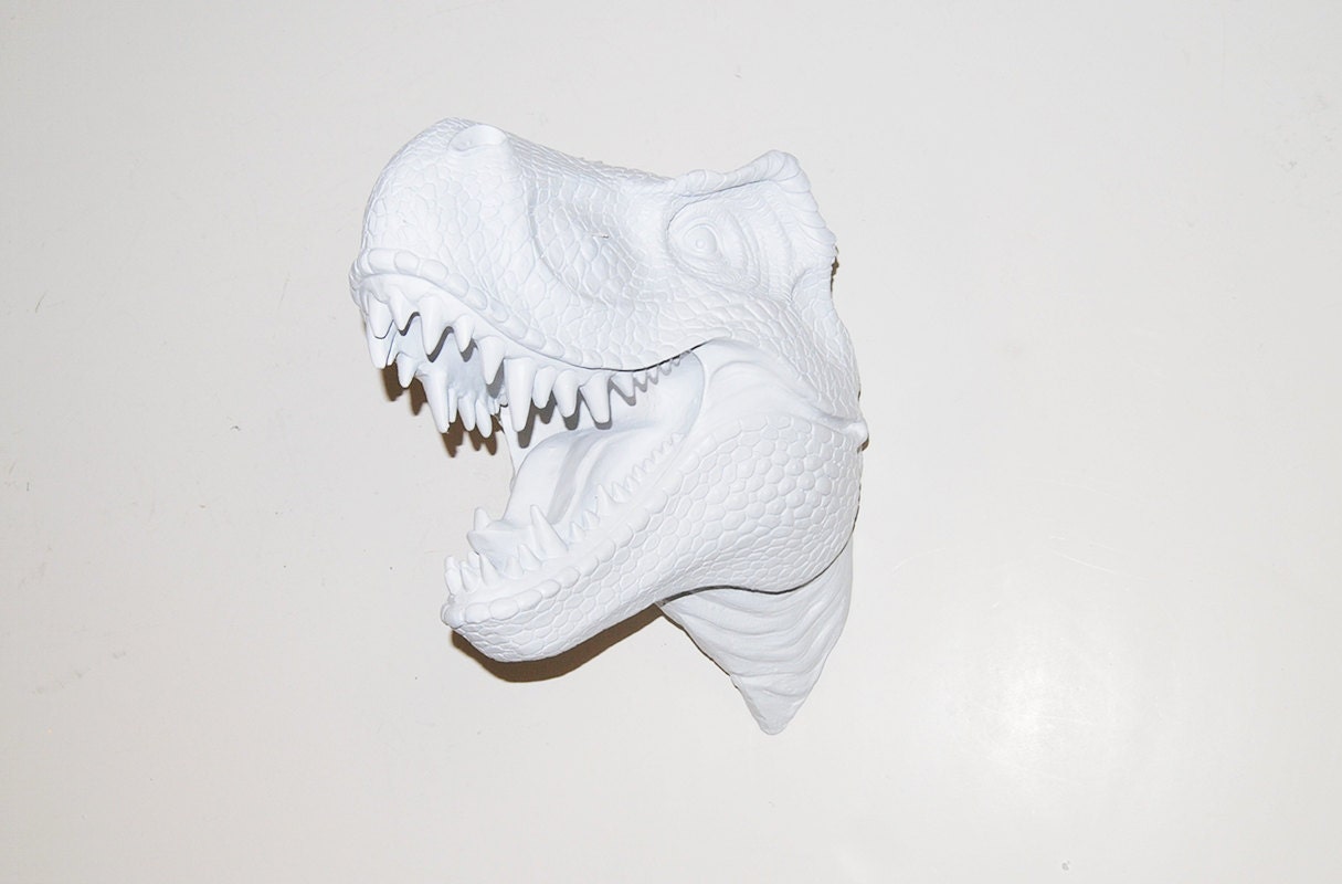 White Faux Taxidermy - The Bronson - White Resin T-Rex Head- Trex Resin White Faux Taxidermy- Chic & Trendy