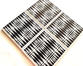 Black and White Coasters, Ceramic Tiles, Psychedelic Geometrical Print, Beverage Coaster