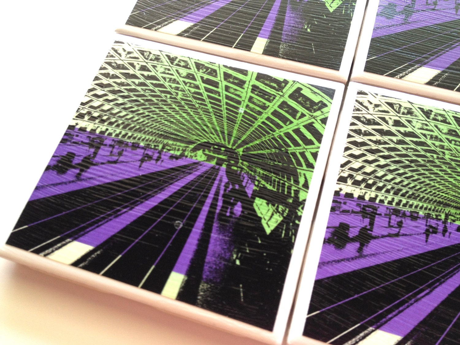 Washington DC Coasters, Ceramic Tile Coasters, DC Metro, Purple and Green Photography, Beverage Drink Coaster