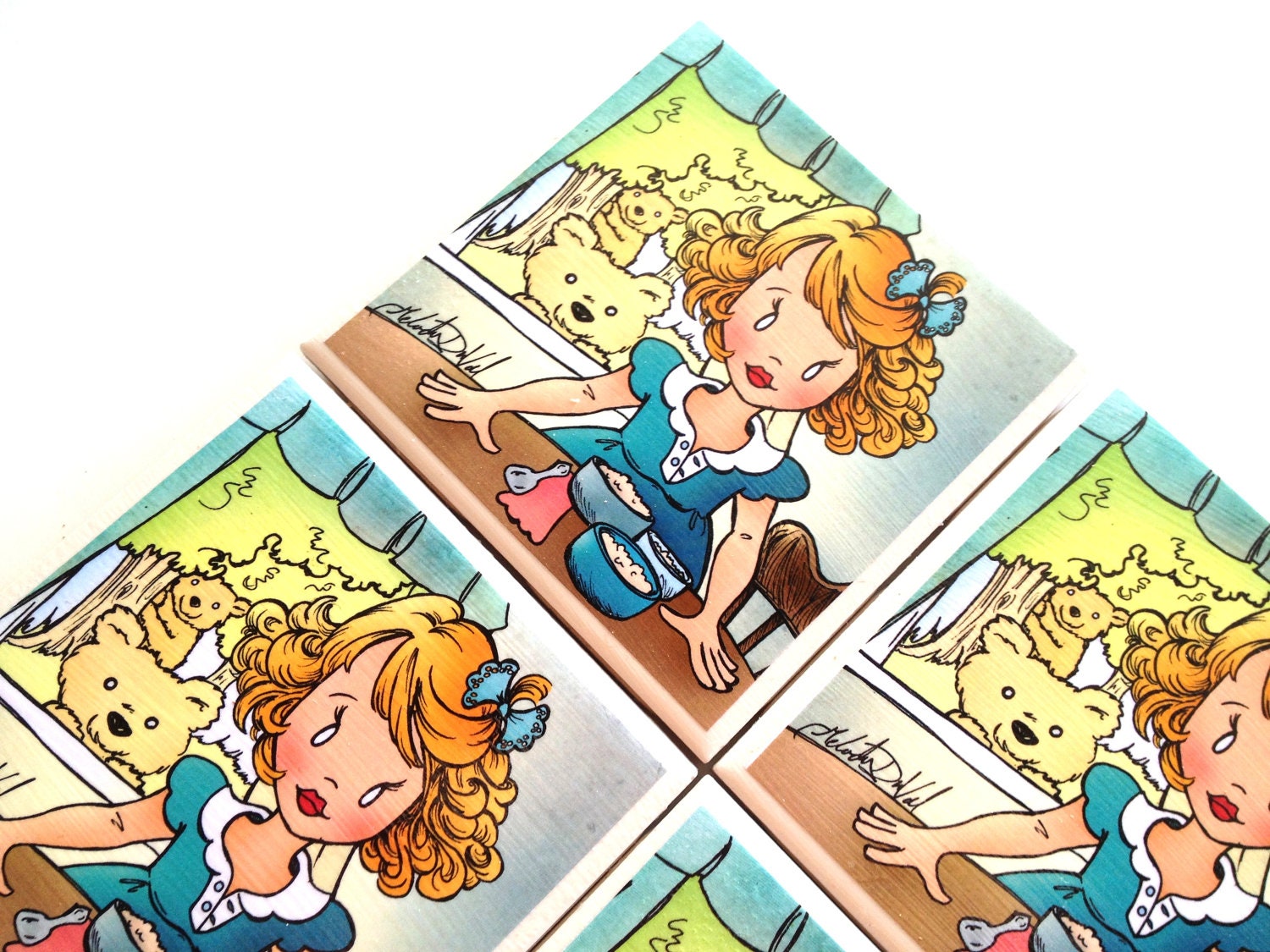 Goldilocks Illustration Coasters, Ceramic Tile, The Three Bears, Fairytale,  Melody DuVal, Table Drink Set