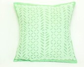 Organic Beautiful Handmade Applique / Bright Mint Green / Pillow or Cushion Cover - 16 x 16 - 07