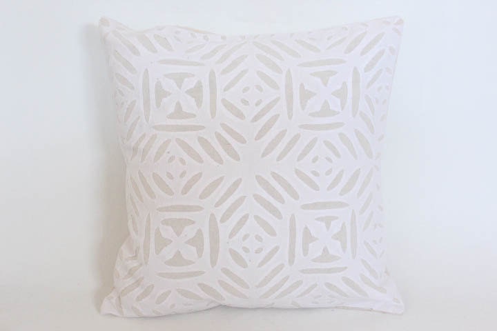 16 x 16 / Organic Beautiful Handmade Applique / White / Pillow or Cushion Cover - 03