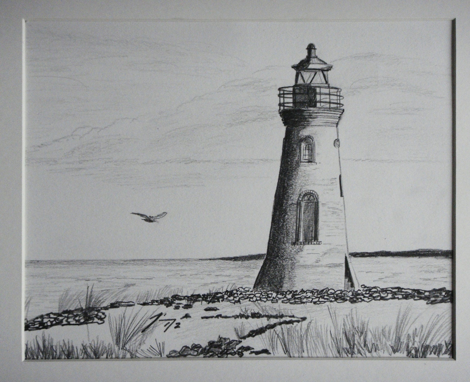 Lighthouse on Tybee Island Original Framed Pencil Drawing - Introductory SALE price