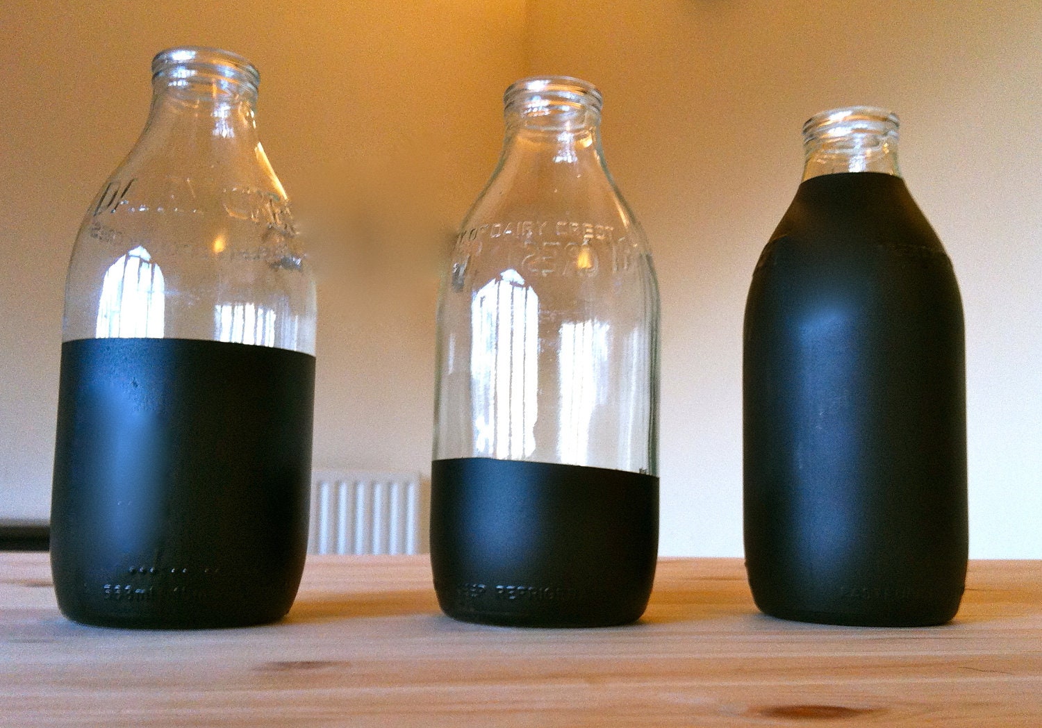 Hand Painted Milk Bottles/ Mason Jars- Set of 3