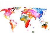 Map of the world ART PRINT 13X19 original watercolor painting illustration home wall decor modern contemporary reproduction poster